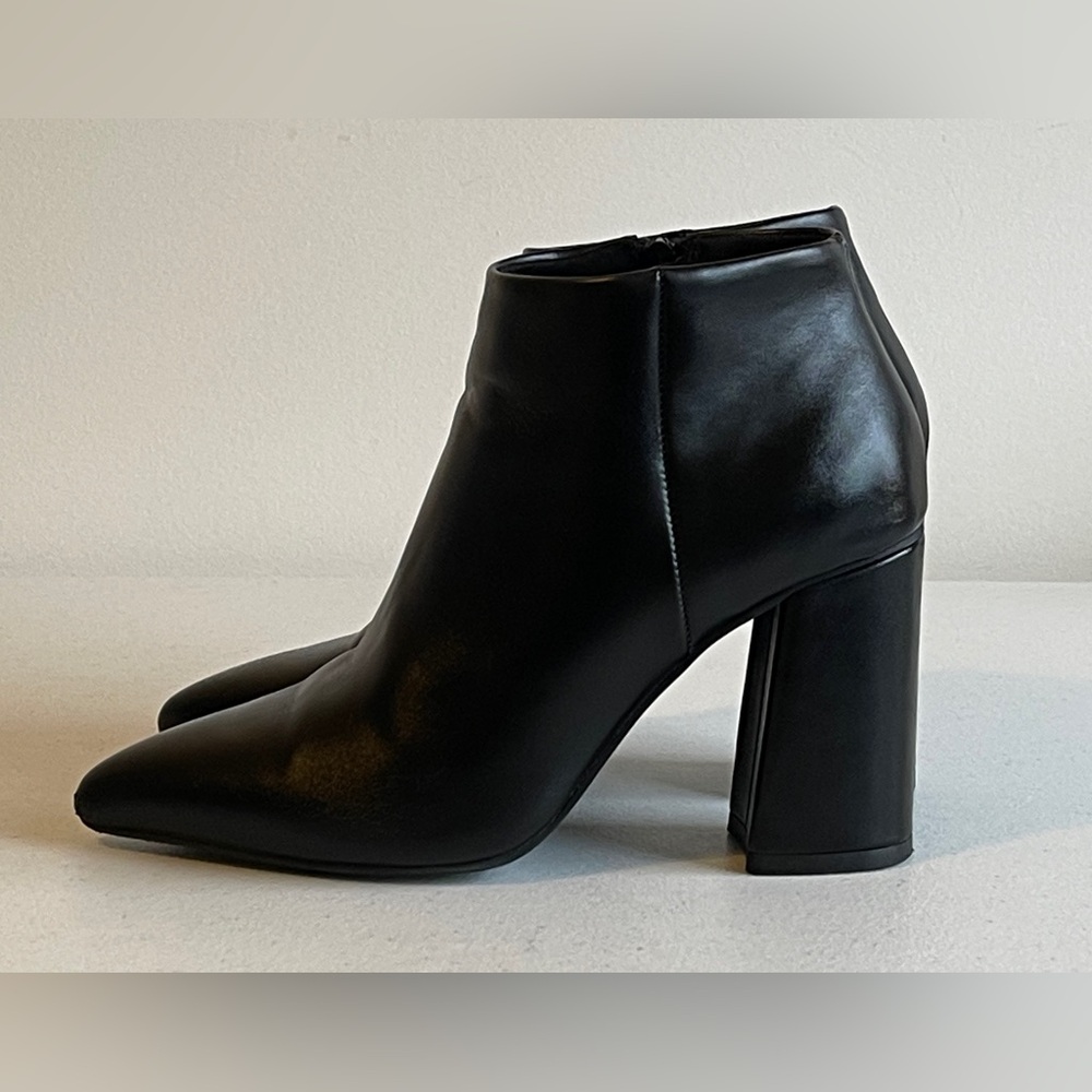 Classic Black Leather Ankle Boots - Women's High Block Heel